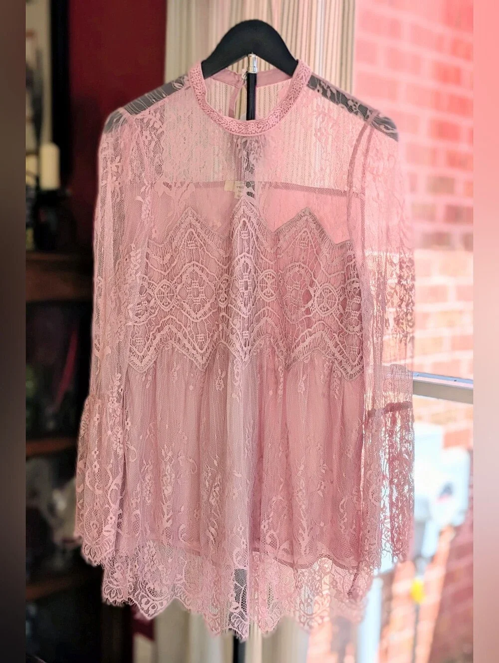 Entro Sheer Pink Lace High-Neck Womens Top